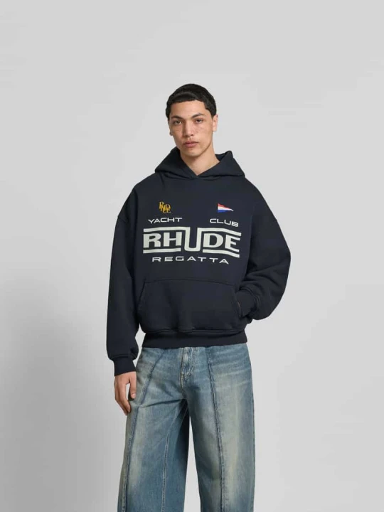 Zdjęcie produktu bluza z kapturem o kroju regular fit z nadrukiem z logo Rhude Antracytowy