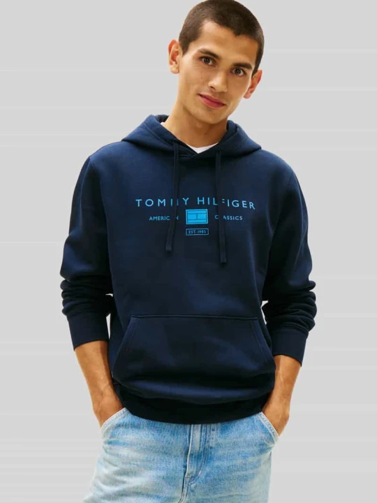Zdjęcie produktu bluza z kapturem o kroju regular fit z nadrukiem z logo Tommy Hilfiger Granatowy