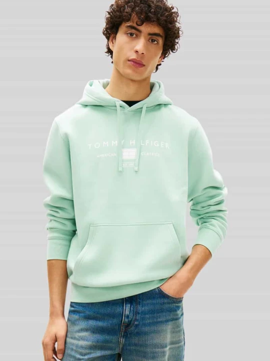 Zdjęcie produktu bluza z kapturem o kroju regular fit z nadrukiem z logo Tommy Hilfiger Miętowy