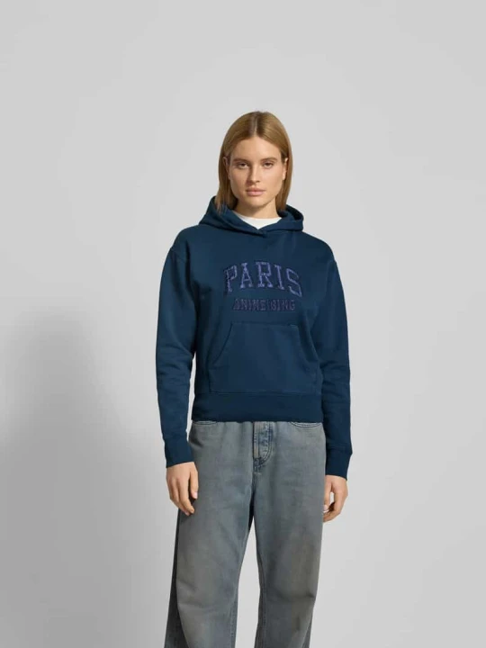 Zdjęcie produktu Bluza z kapturem o kroju regular fit z wyhaftowanym logo Anine Bing Ciemnoniebieski
