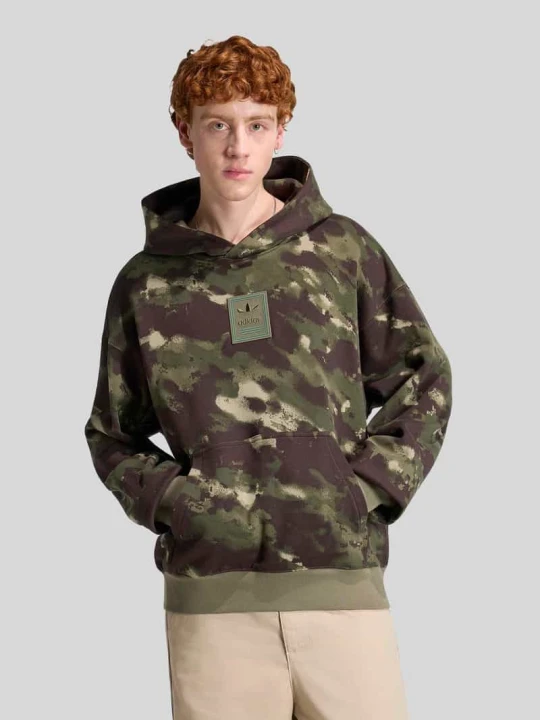 Zdjęcie produktu Bluza z kapturem o kroju relaxed fit z czystej bawełny model 'CAMO' adidas Originals Ciemnozielony