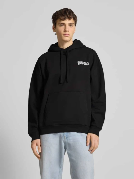 Zdjęcie produktu Bluza z kapturem o kroju relaxed fit z czystej bawełny model ‘NYROHOOD’ Hugo Czarny