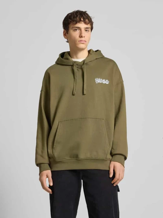 Zdjęcie produktu Bluza z kapturem o kroju relaxed fit z czystej bawełny model ‘NYROHOOD’ Hugo Oliwkowy