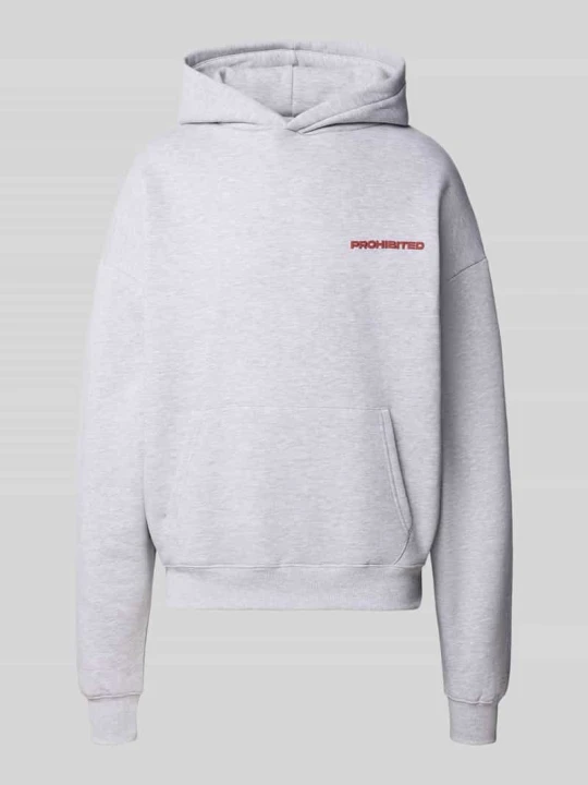 Zdjęcie produktu Bluza z kapturem o kroju relaxed fit z mieszanki bawełny z detalem z logo PROHIBITED Jasnoszary melanż