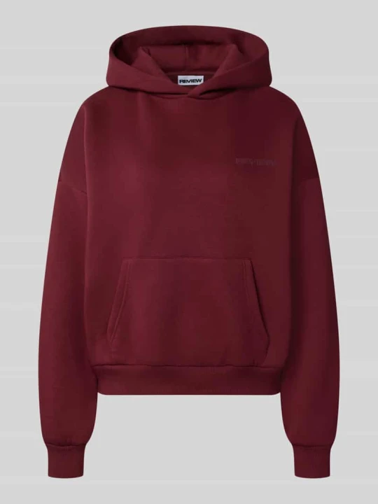 Zdjęcie produktu Bluza z kapturem o kroju relaxed fit z mieszanki bawełny z detalem z logo REVIEW Bordowy