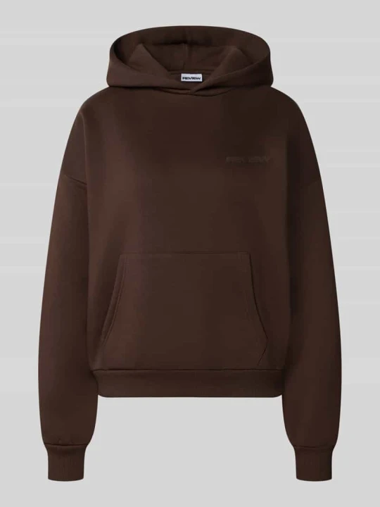 Zdjęcie produktu Bluza z kapturem o kroju relaxed fit z mieszanki bawełny z detalem z logo REVIEW Ciemnobrązowy