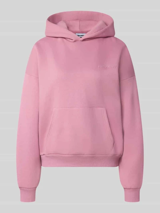 Zdjęcie produktu Bluza z kapturem o kroju relaxed fit z mieszanki bawełny z detalem z logo REVIEW Różowawy