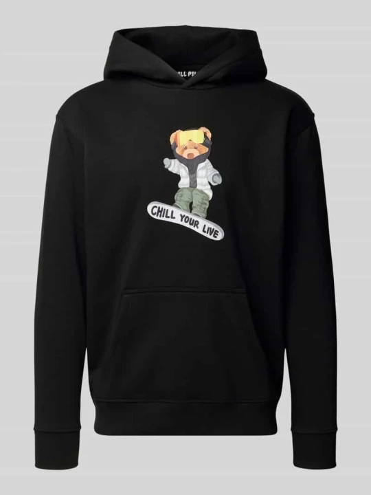 Zdjęcie produktu Bluza z kapturem o kroju relaxed fit z mieszanki bawełny z nadrukiem motywu Chill Pill Czarny