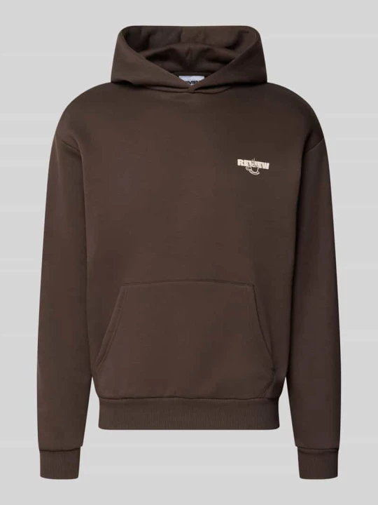 Zdjęcie produktu Bluza z kapturem o kroju relaxed fit z mieszanki bawełny z nadrukiem z logo REVIEW Ciemnobrązowy