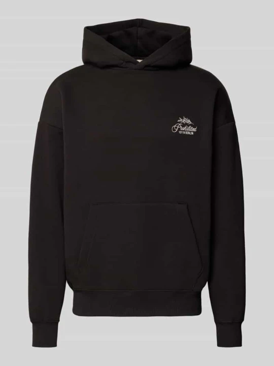 Zdjęcie produktu Bluza z kapturem o kroju relaxed fit z mieszanki bawełny z wyhaftowanym logo PROHIBITED Czarny