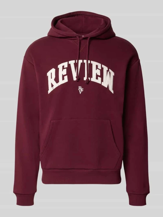 Zdjęcie produktu Bluza z kapturem o kroju relaxed fit z mieszanki bawełny z wyhaftowanym logo REVIEW Bordowy