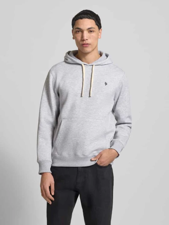 Zdjęcie produktu Bluza z kapturem o kroju slim fit z wyhaftowanym logo REVIEW Jasnoszary melanż