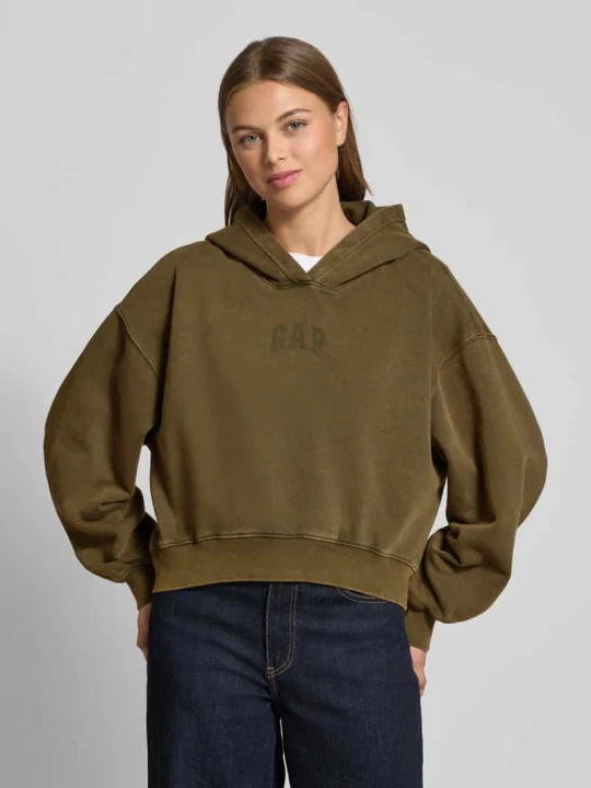 Zdjęcie produktu Bluza z kapturem cropped z nadrukiem logo GAP Zielony