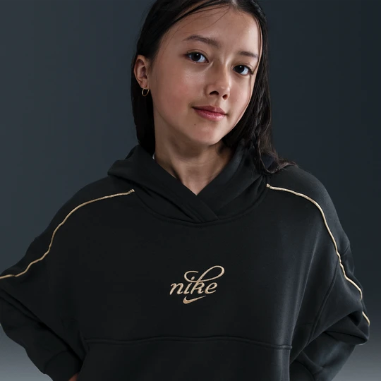 Zdjęcie produktu Bluza z kapturem o luźnym kroju dla dużych dzieci (dziewcząt) Nike Club Fleece - Czerń