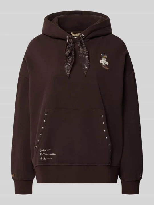 Zdjęcie produktu Bluza z kapturem oversize z mieszanki bawełny z detalami z nitów Smith & Soul Ciemnobrązowy
