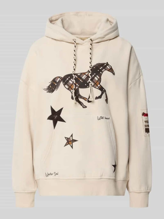 Zdjęcie produktu Bluza z kapturem oversize z mieszanki bawełny z detalami z nitów Smith & Soul Złamany biały