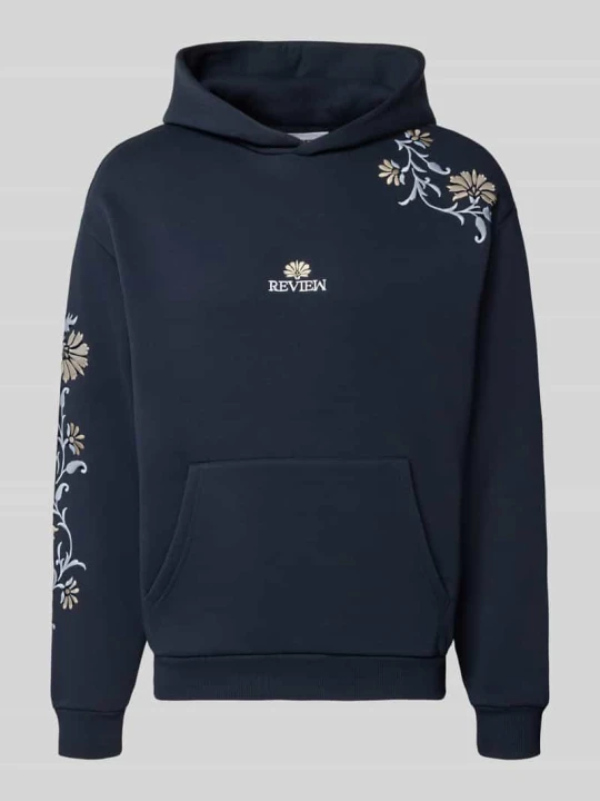 Zdjęcie produktu Bluza z kapturem w kroju relaxed fit z kieszenią kangurkową REVIEW Granatowy