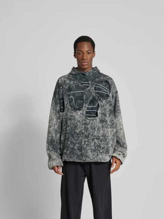 Zdjęcie produktu Bluza z kapturem w przetarcia, krój oversized Diesel Ciemnoszary