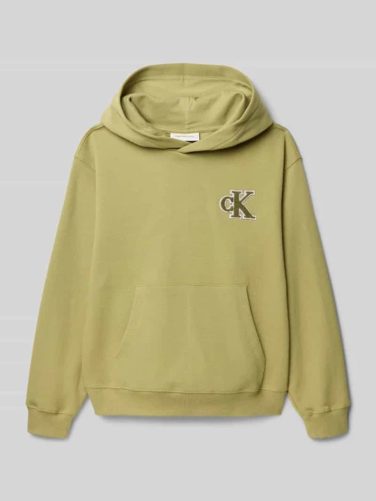 Zdjęcie produktu Bluza z kapturem, wyhaftowanym logo i kieszenią kangurką Calvin Klein Jeans Khaki