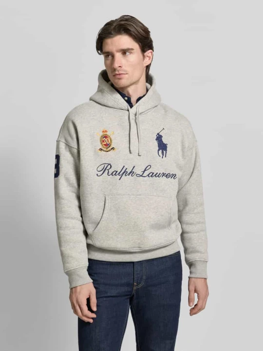 Zdjęcie produktu Bluza z kapturem z haftami z logo i kieszenią kangurka Polo Ralph Lauren Jasnoszary melanż