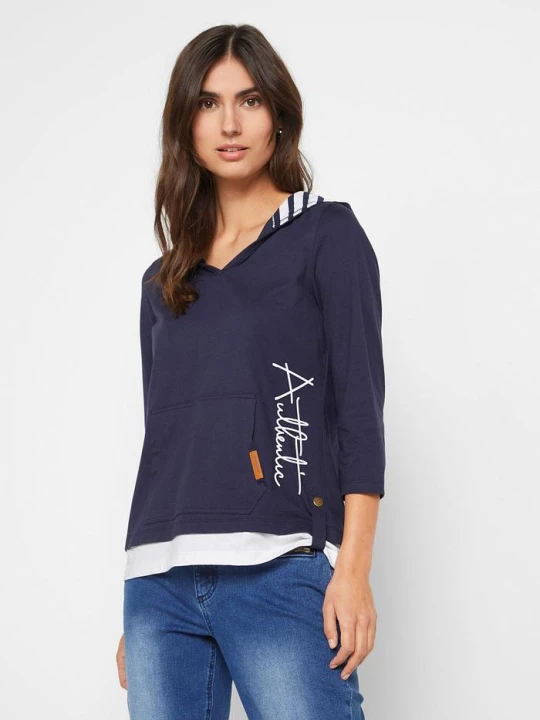Zdjęcie produktu Bluza z kapturem z czystej bawełny, rękawy 3 / 4 BonPrix niebieski