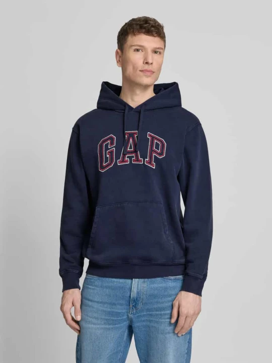 Zdjęcie produktu Bluza z kapturem z logo i kieszenią kangurką GAP Jeansowy niebieski