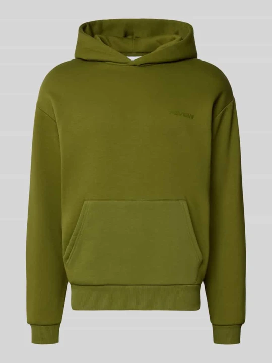 Zdjęcie produktu Bluza z kapturem z logo i kieszenią kangurką REVIEW Trawiasty zielony