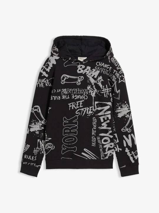 Zdjęcie produktu Bluza z kapturem z miękkiej mieszanki bawełny BonPrix czarny
