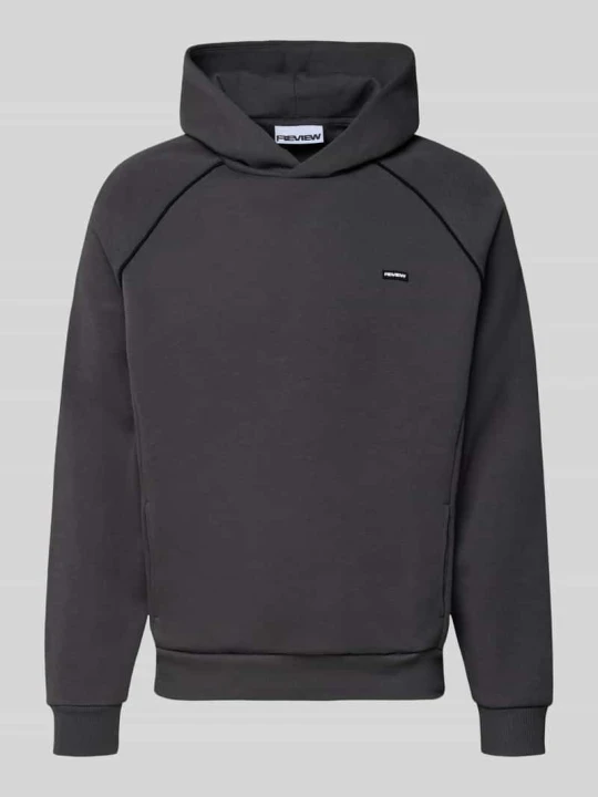 Zdjęcie produktu Bluza z kapturem z nadruk z logo i kontrastowymi lamówkami REVIEW Ciemnoszary