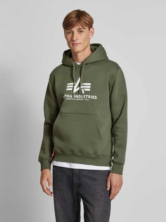 Zdjęcie produktu Bluza z kapturem z nadrukiem z logo Alpha Industries Ciemnozielony