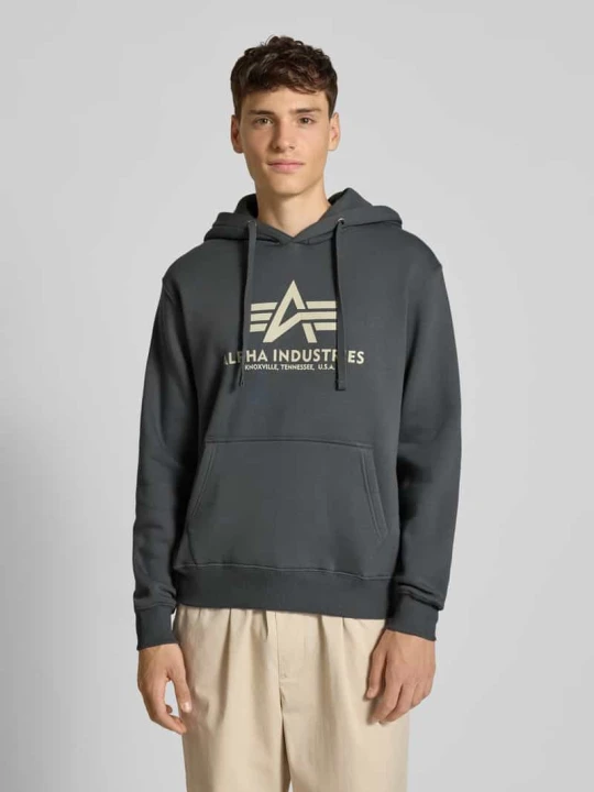 Zdjęcie produktu Bluza z kapturem z nadrukiem z logo Alpha Industries Antracytowy