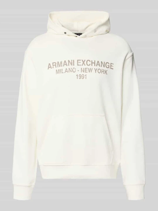 Zdjęcie produktu bluza z kapturem z nadrukiem z logo Armani Exchange Złamany biały