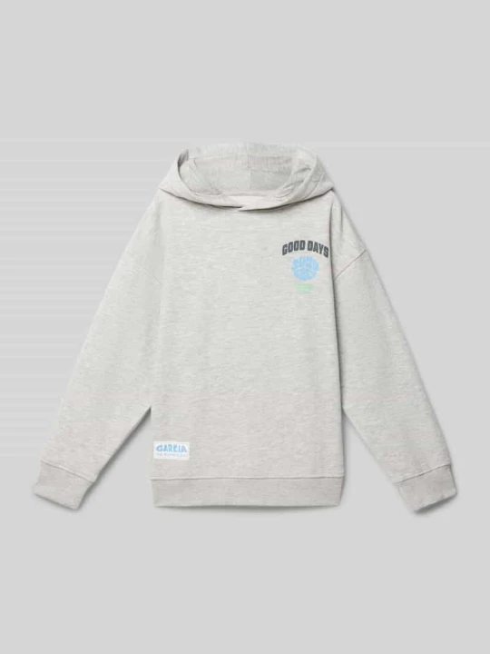 Zdjęcie produktu Bluza z kapturem z nadrukiem z logo Garcia Jasnoszary melanż