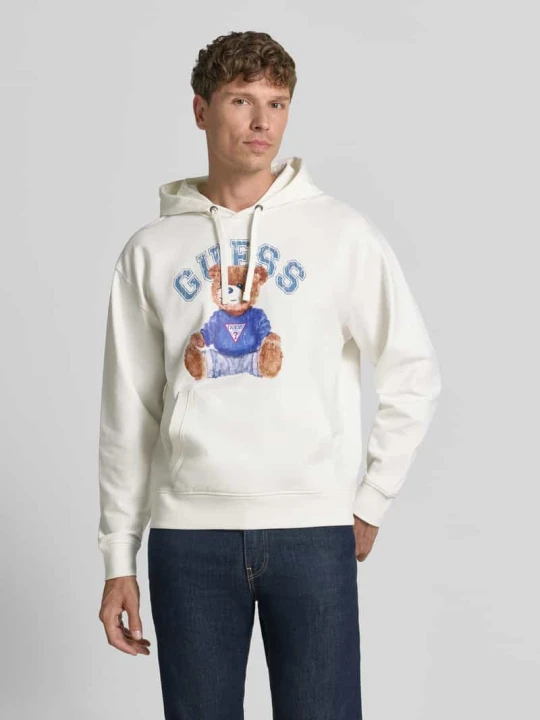 Zdjęcie produktu bluza z kapturem z nadrukiem z logo i kieszenią kangurka Guess Biały
