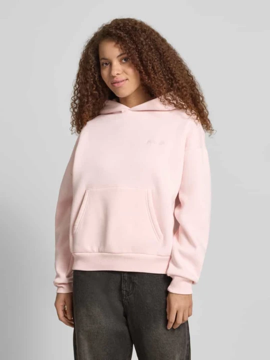 Zdjęcie produktu Bluza z kapturem z nadrukiem z logo i kieszenią kangurka REVIEW Różowawy