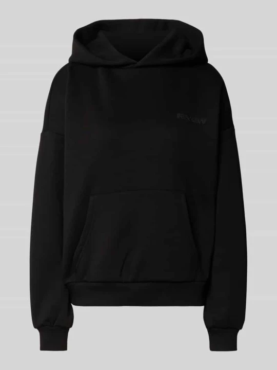 Zdjęcie produktu Bluza z kapturem z nadrukiem z logo i kieszenią kangurka REVIEW Czarny
