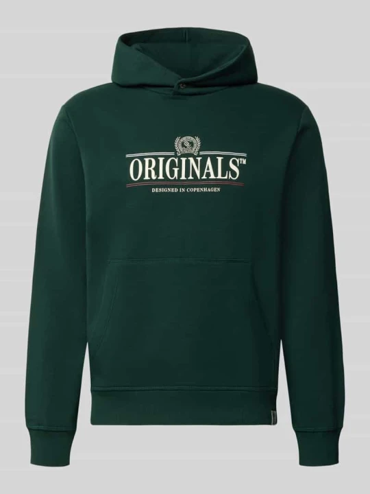 Zdjęcie produktu Bluza z kapturem z nadrukiem z logo model 'FREDERIKSBERG' Jack&Jones Ciemnozielony