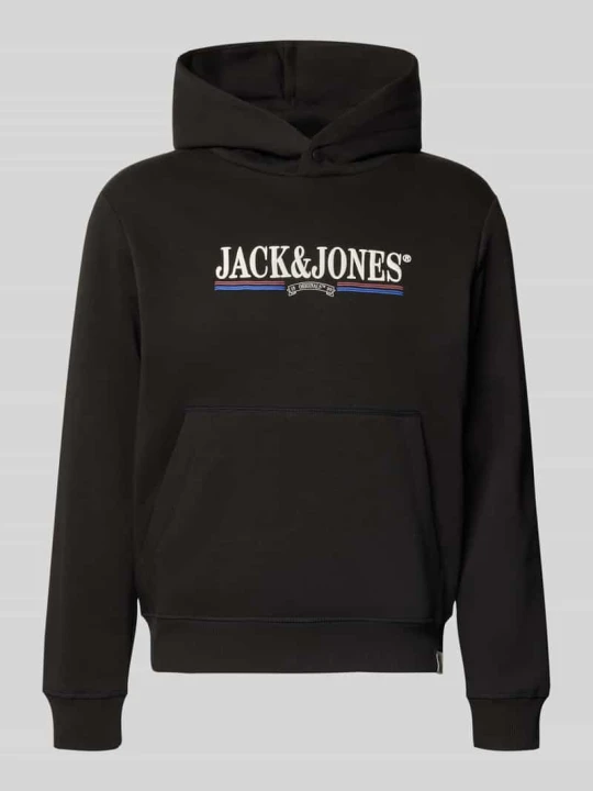 Zdjęcie produktu Bluza z kapturem z nadrukiem z logo model 'FREDERIKSBERG' Jack&Jones Czarny