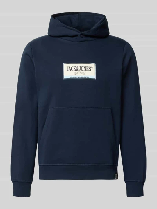 Zdjęcie produktu Bluza z kapturem z nadrukiem z logo model 'FREDERIKSBERG' Jack&Jones Granatowy