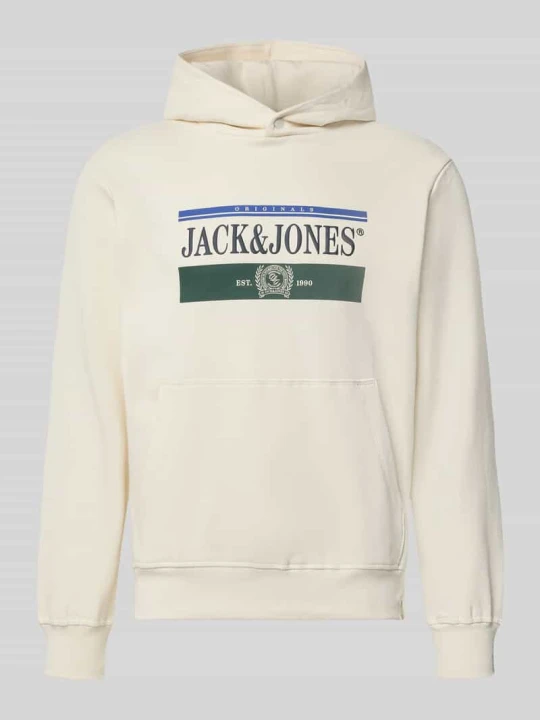 Zdjęcie produktu Bluza z kapturem z nadrukiem z logo model 'FREDERIKSBERG' Jack&Jones Złamany biały