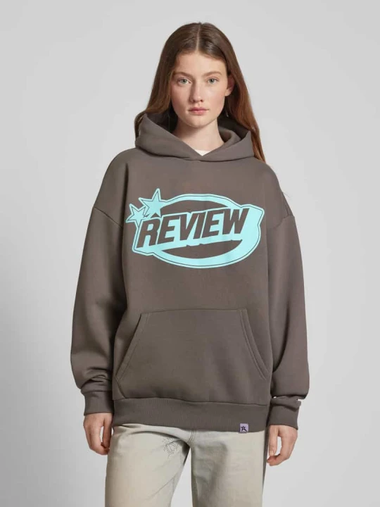 Zdjęcie produktu Bluza z kapturem z nadrukiem z logo REVIEW Ciemnoszary