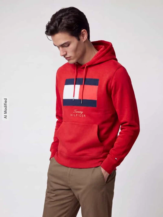 Zdjęcie produktu Bluza z kapturem z nadrukiem z logo Tommy Hilfiger Czerwony