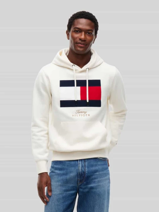 Zdjęcie produktu Bluza z kapturem z nadrukiem z logo Tommy Hilfiger Złamany biały