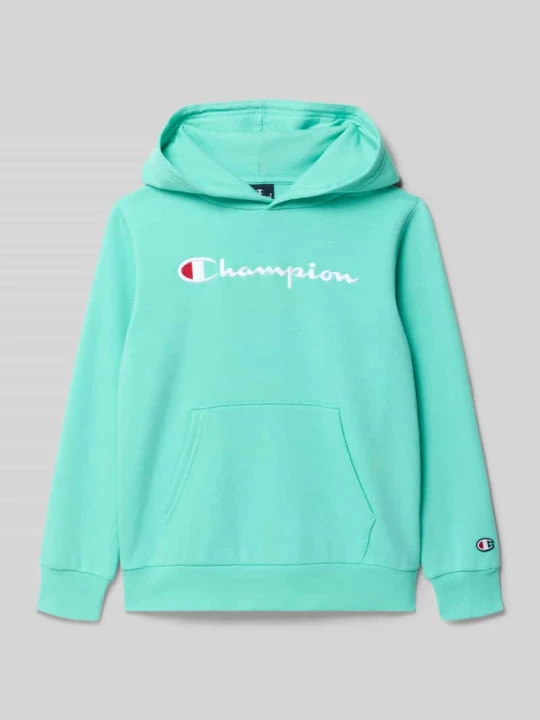 Zdjęcie produktu Bluza z kapturem z wyhaftowanym logo i kieszenią kangurka Champion Jasnoturkusowy