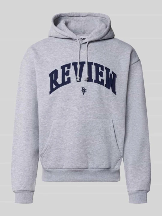 Zdjęcie produktu Bluza z kapturem z wyhaftowanym logo REVIEW Jasnoszary melanż