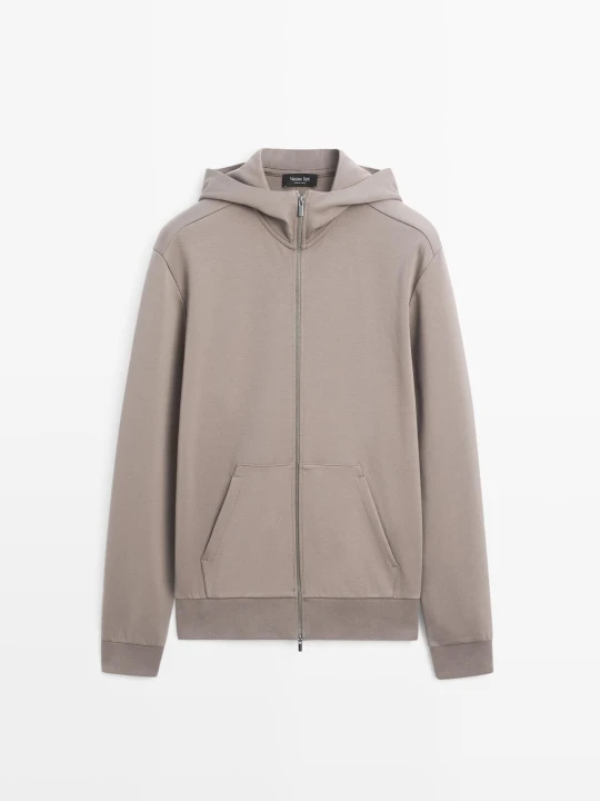 Zdjęcie produktu Bluza Z Kapturem Zapinana Na Suwak Z Mieszanki Bawełny - Jasnoopal - - Massimo Dutti - Mężczyzna