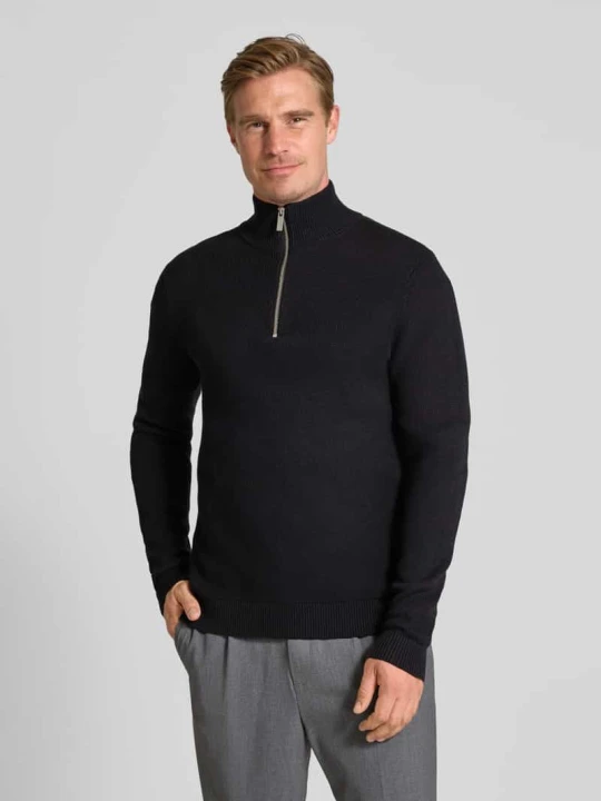 Zdjęcie produktu Bluza z kołnierzem o kroju regular fit z czystej bawełny model ‘DANE’ Selected Homme Czarny