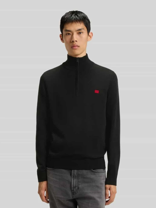 Zdjęcie produktu Bluza z kołnierzem o kroju regular fit z czystej bawełny model ‘SAN QUINTUS’ Hugo Czarny