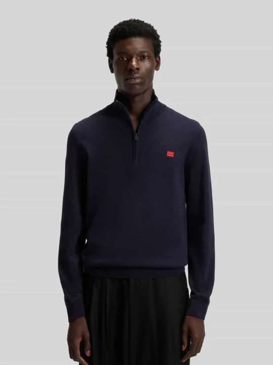Zdjęcie produktu Bluza z kołnierzem o kroju regular fit z czystej bawełny model ‘SAN QUINTUS’ Hugo Granatowy