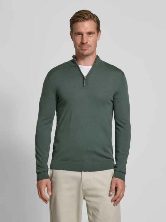 Zdjęcie produktu Bluza z kołnierzem o kroju regular fit z czystej wełny merino model ‘TRAY’ Selected Homme Oliwkowy